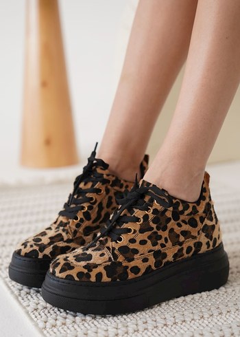 Leopar Desenli Gizli Topuk Kadın Platform Spor Ayakkabı - Görsel 2