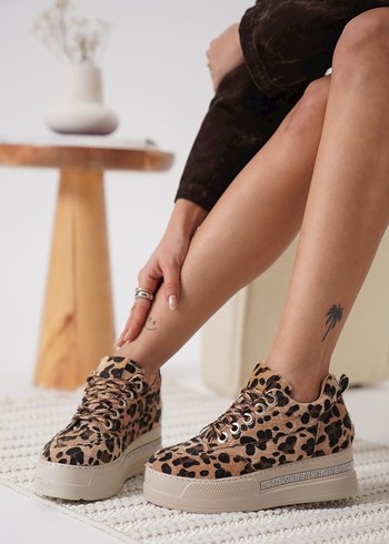 Leopar Desenli Gizli Topuk Kadın Platform Spor Ayakkabı - Görsel 5