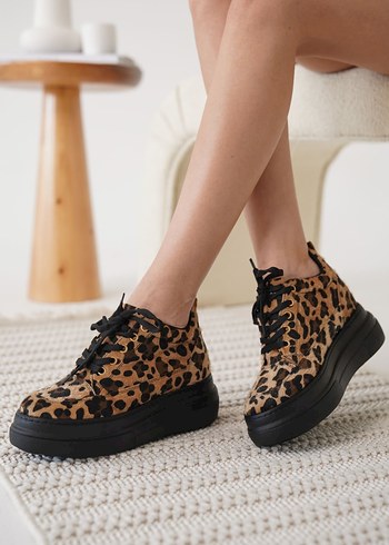 Leopar Desenli Gizli Topuk Kadın Platform Spor Ayakkabı - Görsel 8