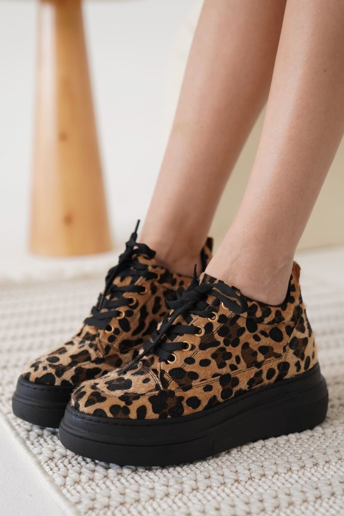 Leopar Desenli Gizli Topuk Kadın Platform Spor Ayakkabı - Görsel 2