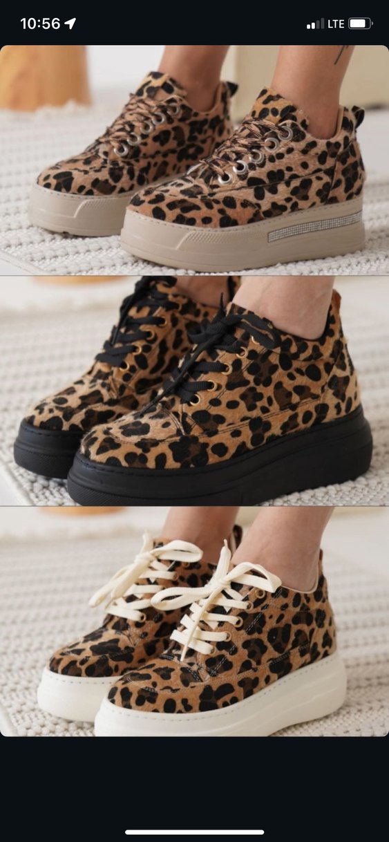 Leopar Desenli Gizli Topuk Kadın Platform Spor Ayakkabı - Görsel 4
