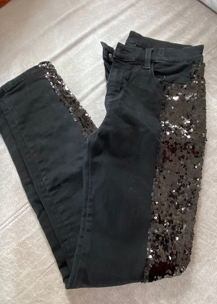Siyah payetli jean - Görsel 2