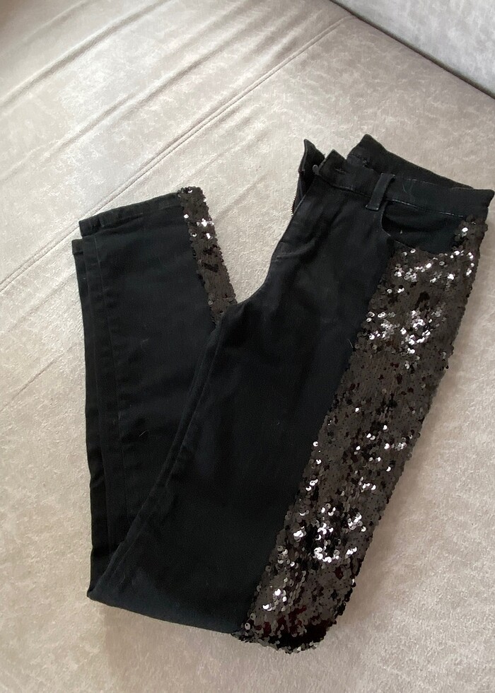 Siyah payetli jean - Görsel 4
