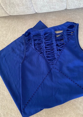 Drapeli Kolsuz Lacivert Uzun Elbise - Görsel 6