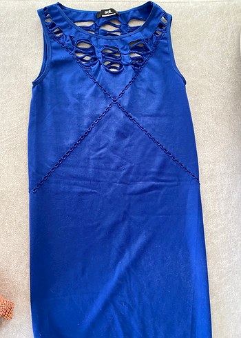 Drapeli Kolsuz Lacivert Uzun Elbise - Görsel 4