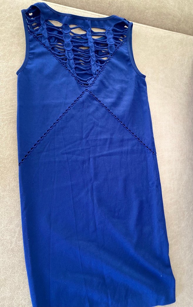 Drapeli Kolsuz Lacivert Uzun Elbise - Görsel 5