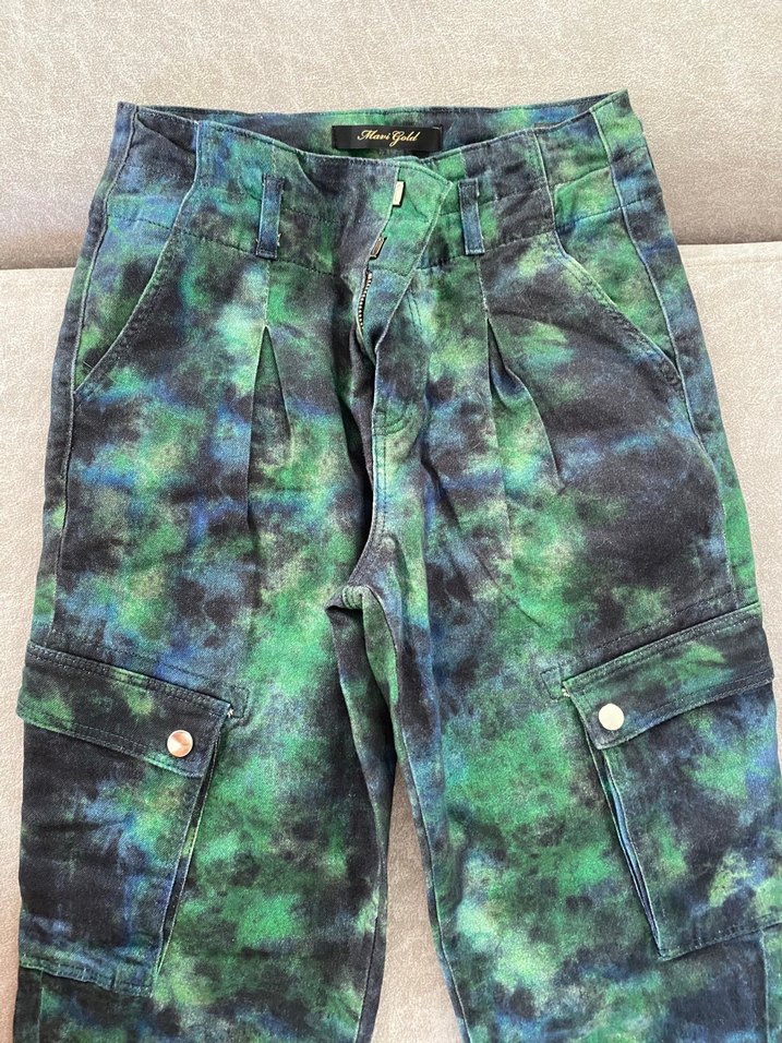 Kadın Batik Desenli Kemerli Kot Pantolon - Görsel 2