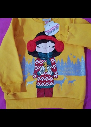 4 Yaş Beden Kız Çocuk Sarı Baskılı Uzun Kollu Sweatshirt