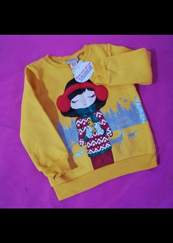 LC Waikiki Kız Çocuk Sarı Baskılı Uzun Kollu Sweatshirt