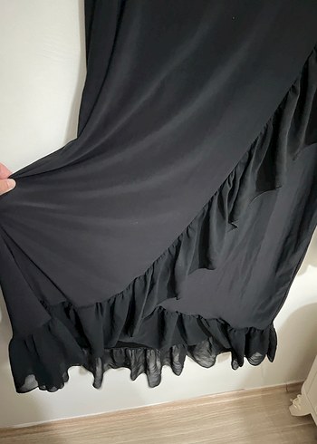 50 Beden siyah Renk Uzun Kollu Fırfırlı Siyah Gotik Tunik