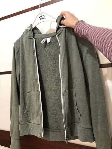 hm haki yeşili fermuarlı sweatshirt hırka