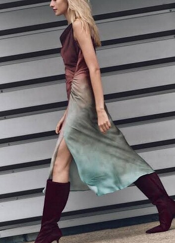 Zara Zara tie dye saten elbise