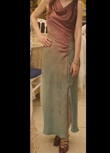 xs Beden çeşitli Renk Zara tie dye saten elbise