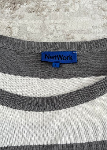 Network Gri Çizgili Kadın Oversize Triko Kazak