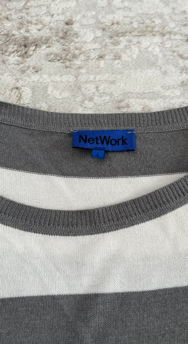 Gri Çizgili Kadın Oversize Triko Kazak - Görsel 2