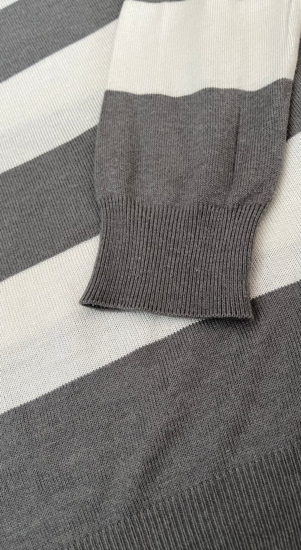 Gri Çizgili Kadın Oversize Triko Kazak - Görsel 5