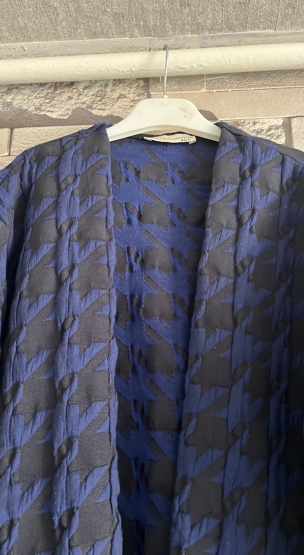 Lacivert Piliseli Uzun  Kadın hırka - Görsel 2