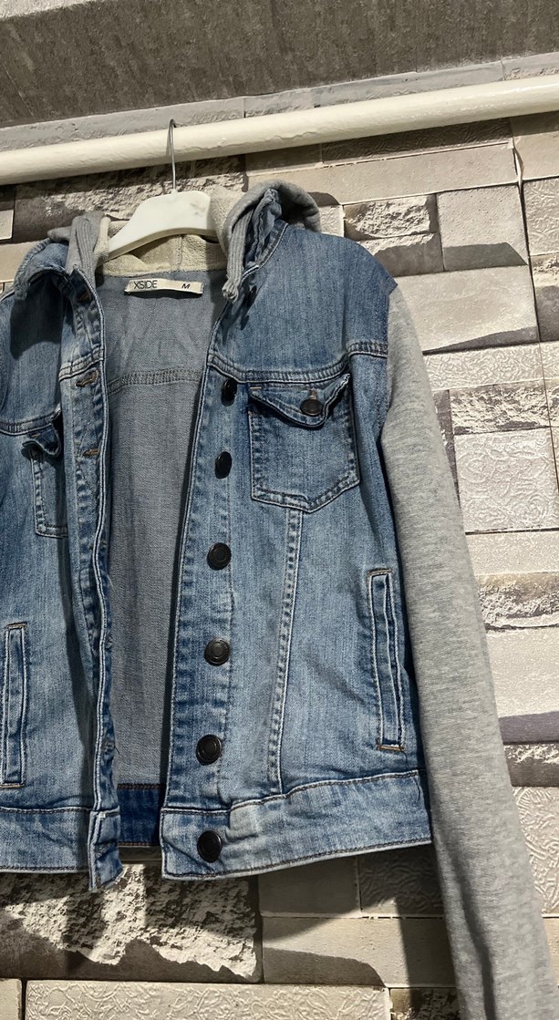 Gri Denim ve Kumaş Karışımı Kadın Ceket - Görsel 2