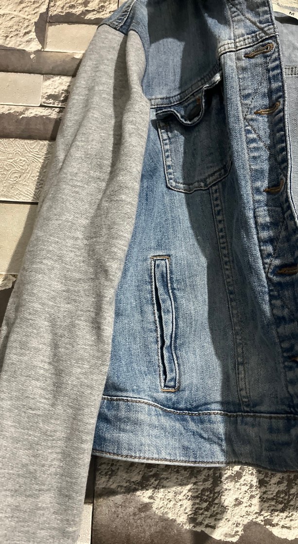 Gri Denim ve Kumaş Karışımı Kadın Ceket - Görsel 3