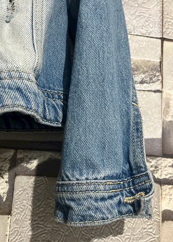 Düğmeli Mavi Kısa kot Ceket - Görsel 4