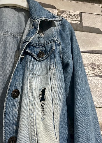 Düğmeli Mavi Kısa kot Ceket - Görsel 3