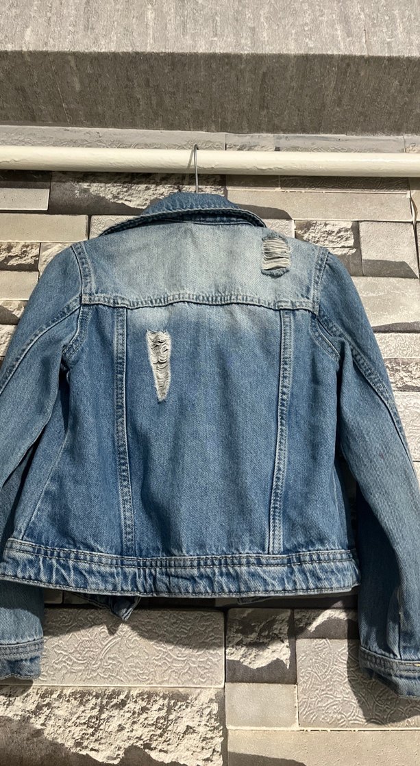 Düğmeli Mavi Kısa kot Ceket - Görsel 5