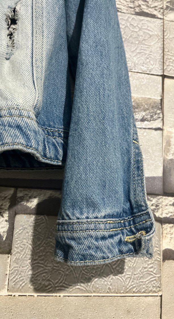 Düğmeli Mavi Kısa kot Ceket - Görsel 4