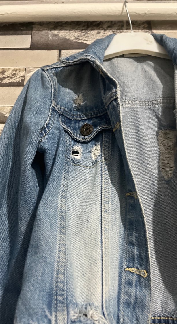 Düğmeli Mavi Kısa kot Ceket - Görsel 2