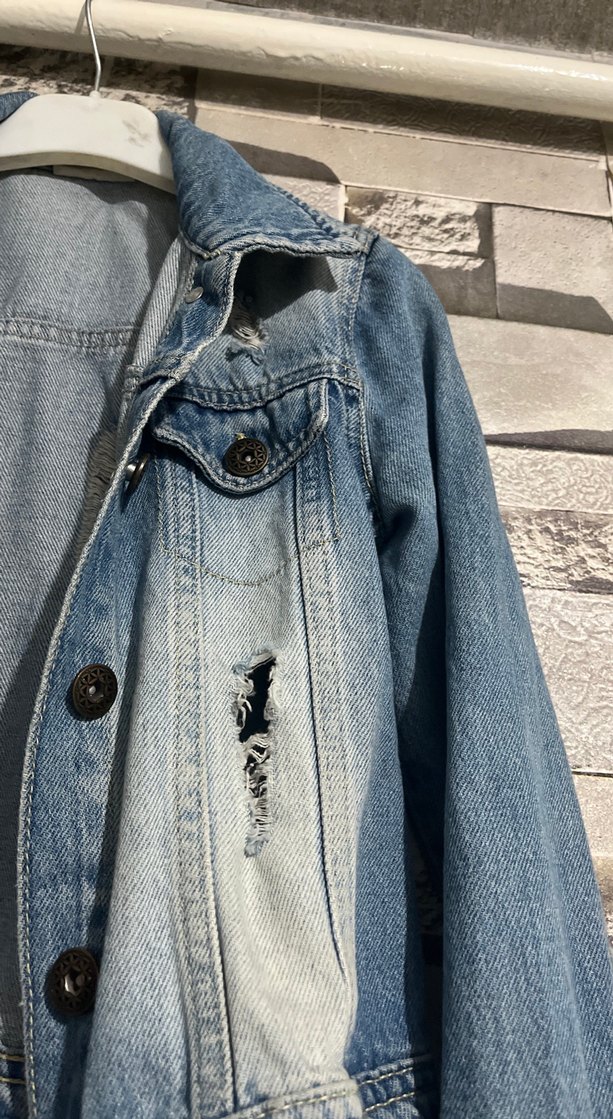 Düğmeli Mavi Kısa kot Ceket - Görsel 3