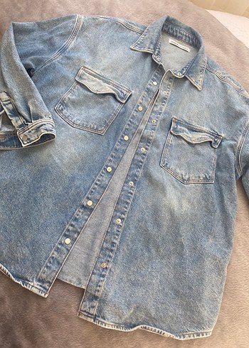 l Beden Düğmeli Gri Kadın Denim Ceket