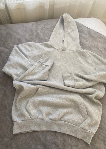 s Beden gri Renk Gri Kapüşonlu Kadın Sweatshirt