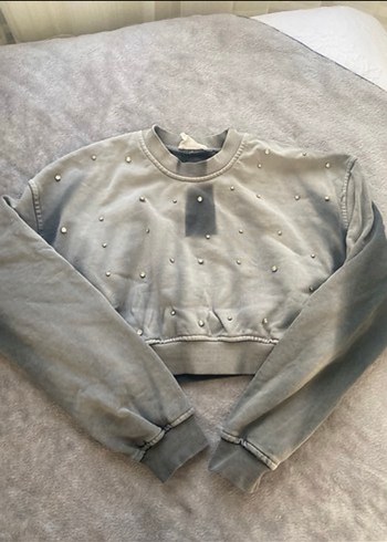 Gri Uzun Kollu Düğmeli Kadın Sweatshirt