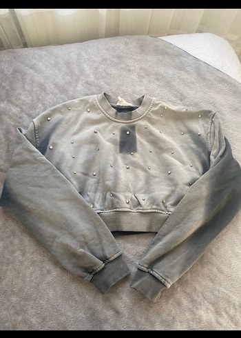 s Beden Gri Uzun Kollu Düğmeli Kadın Sweatshirt
