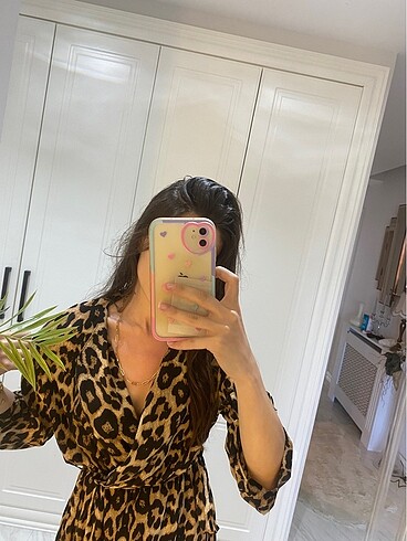 m Beden Leopar elbise