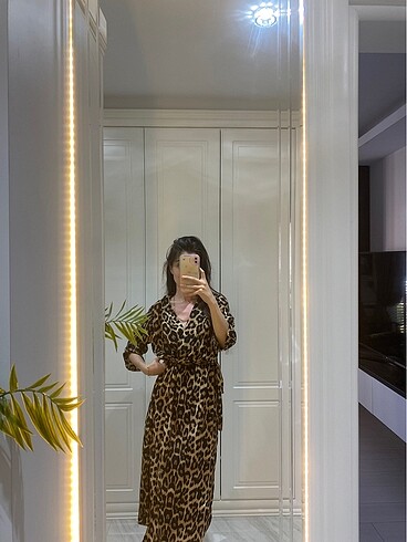 m Beden camel Renk Leopar elbise