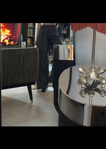 Gri Çizgili Piliseli Kadın Pantolon - Görsel 5