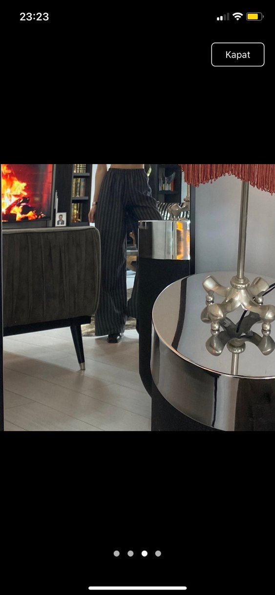 Gri Çizgili Piliseli Kadın Pantolon - Görsel 5