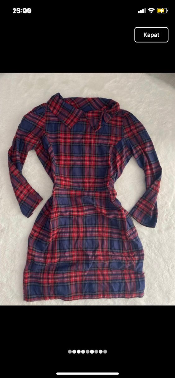 Uzun Kollu Kareli Midi Elbise - Görsel 2