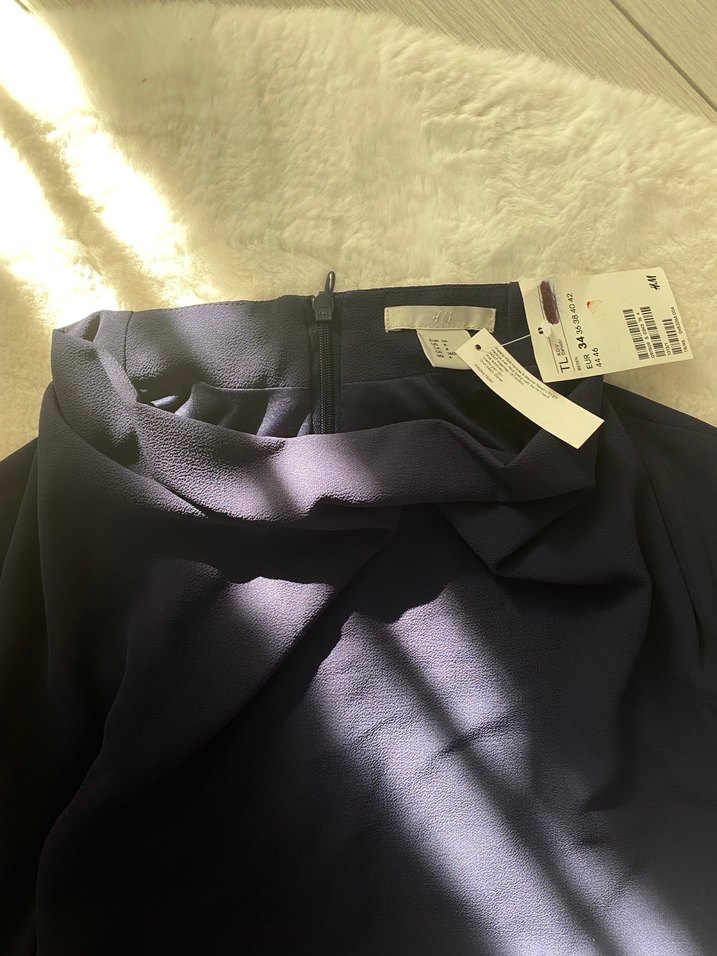 Drapeli Lacivert Midi Elbise - Görsel 2