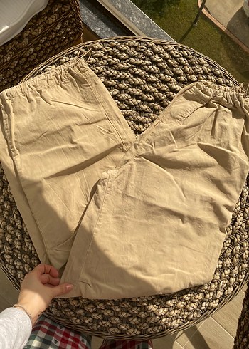 Bej Kadın Keten Salaş Midi Pantolon - Görsel 2