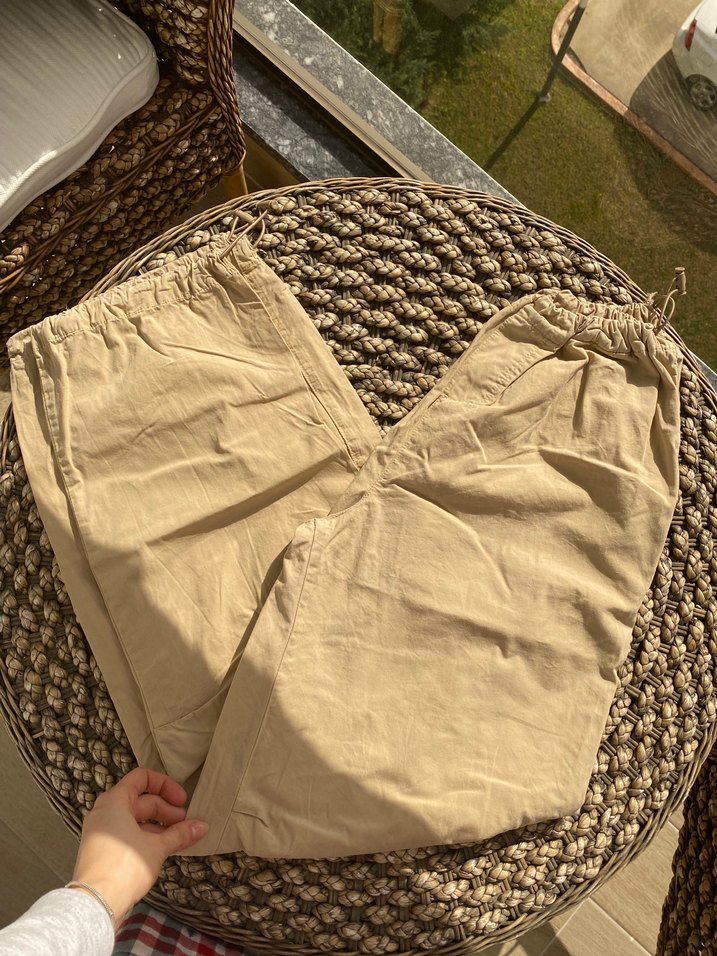 Bej Kadın Keten Salaş Midi Pantolon - Görsel 3