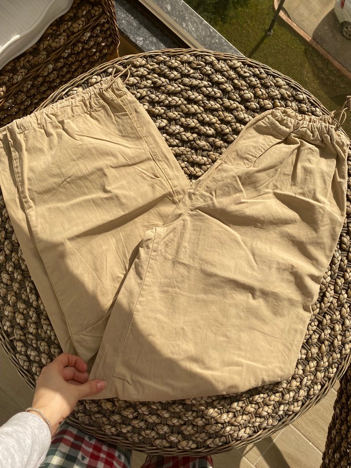 Bej Kadın Keten Salaş Midi Pantolon - Görsel 2