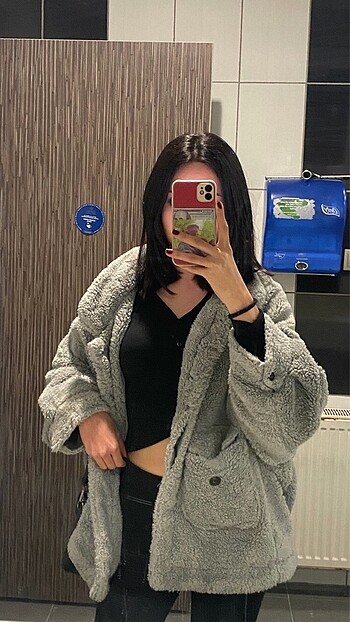 gri peluş ceket