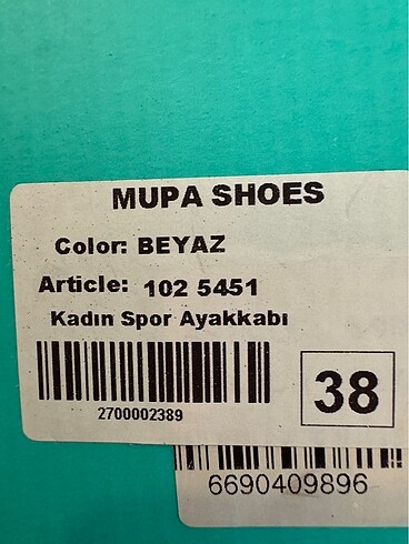 38 Beden beyaz Renk Mupa Shoes Beyaz Ayakkabı