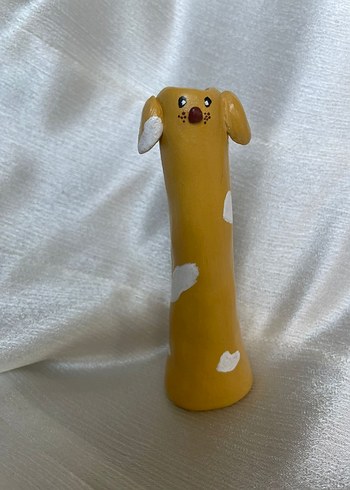 Beden Sarı Pastel Köpek Tasarımlı Mini Vazo /Dekoratif Obje