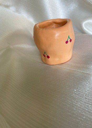 Beden pembe Renk Kiraz Desenli Pembe Seramik Mumluk/Mini Saksı