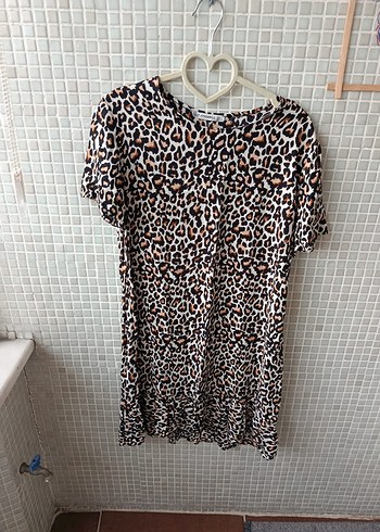 Leopar Desenli Kısa Kollu Mini Elbise