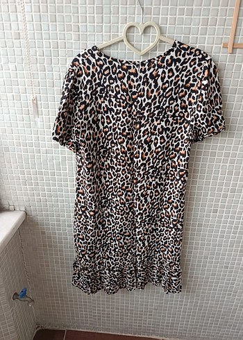 Diğer Leopar Desenli Kısa Kollu Mini Elbise