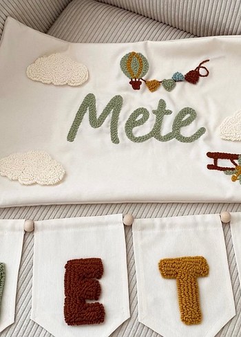 Nakışlı Mavi Pamuk Bebek Yatak Aksesuarı - Görsel 2