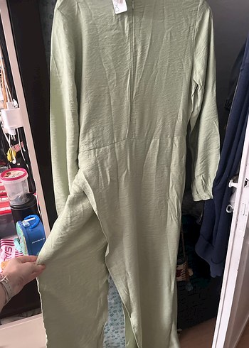 Kadın Salaş Uzun Kol Drapeli Elbise tulum - Görsel 3